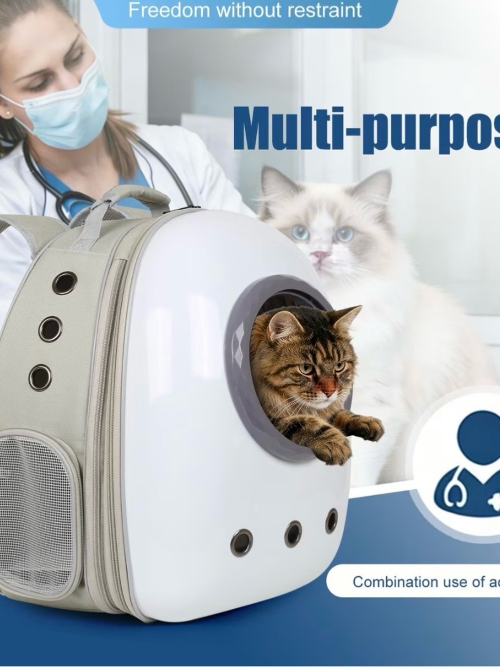 Expandable Bubble Pet Carrier Backpack in Light Gray & White - Picture 5 of 16